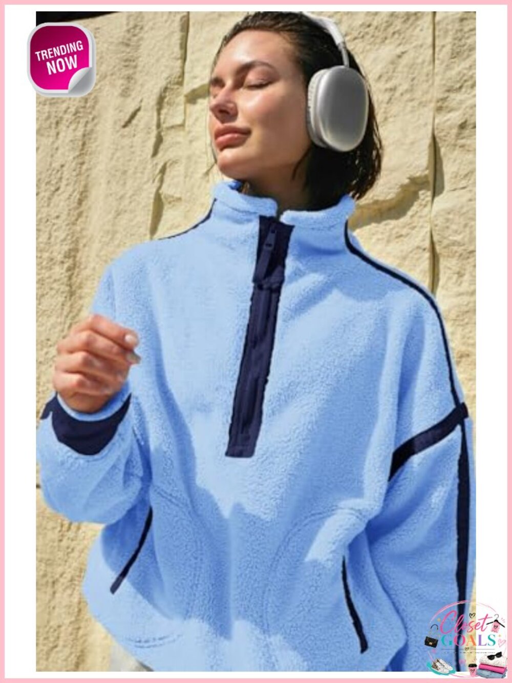Half Zip Fleece Pullover Sherpa Jacket - Picture 5 of 6